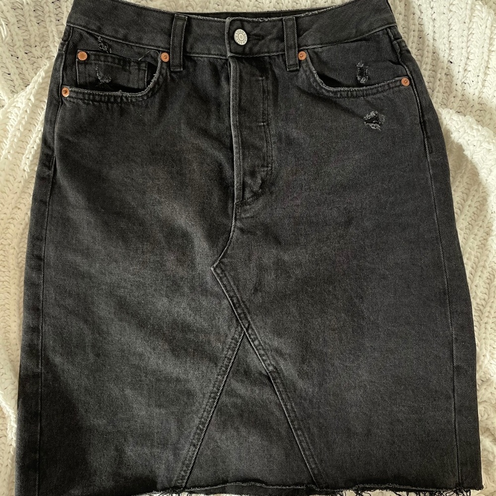 Black denim mid jean skirt